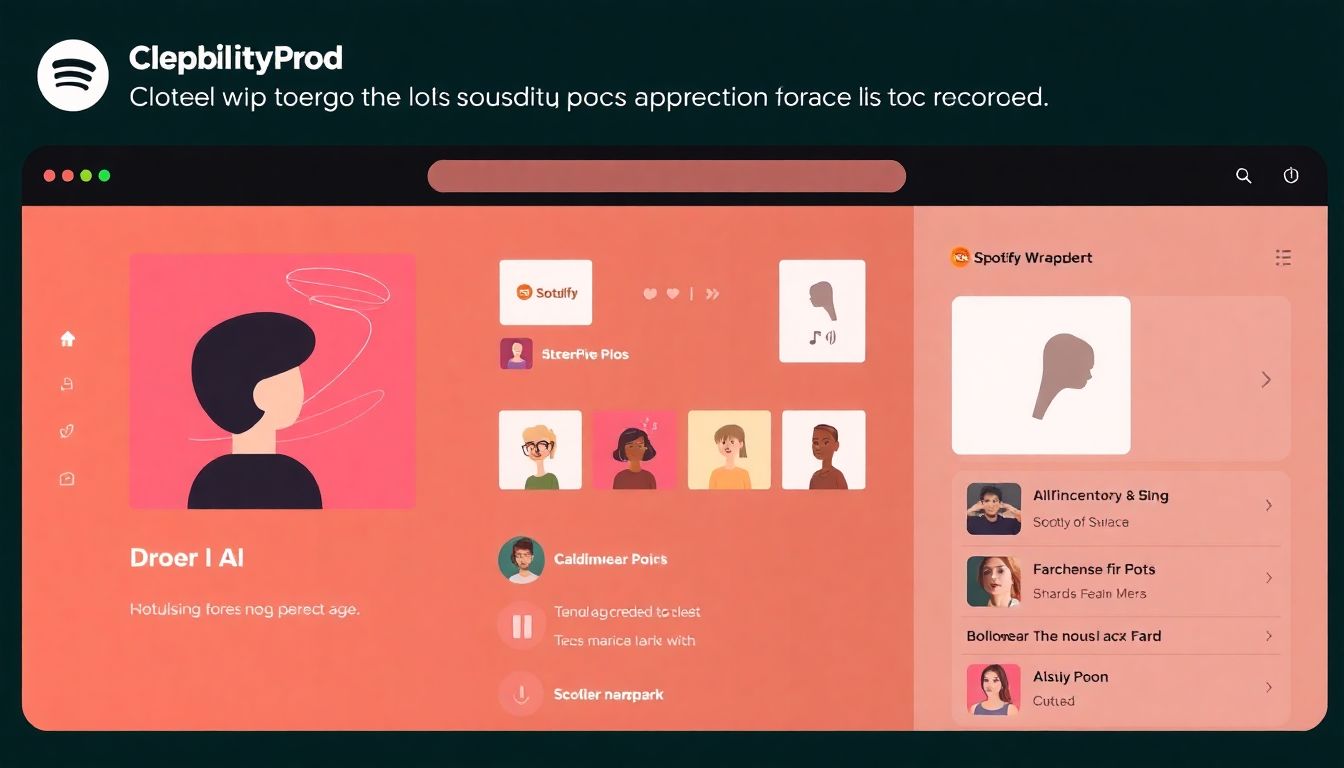Illustrate the user experience of Spotify Wrapped, showcasing the balance between AI efficiency and the loss of personal touch.