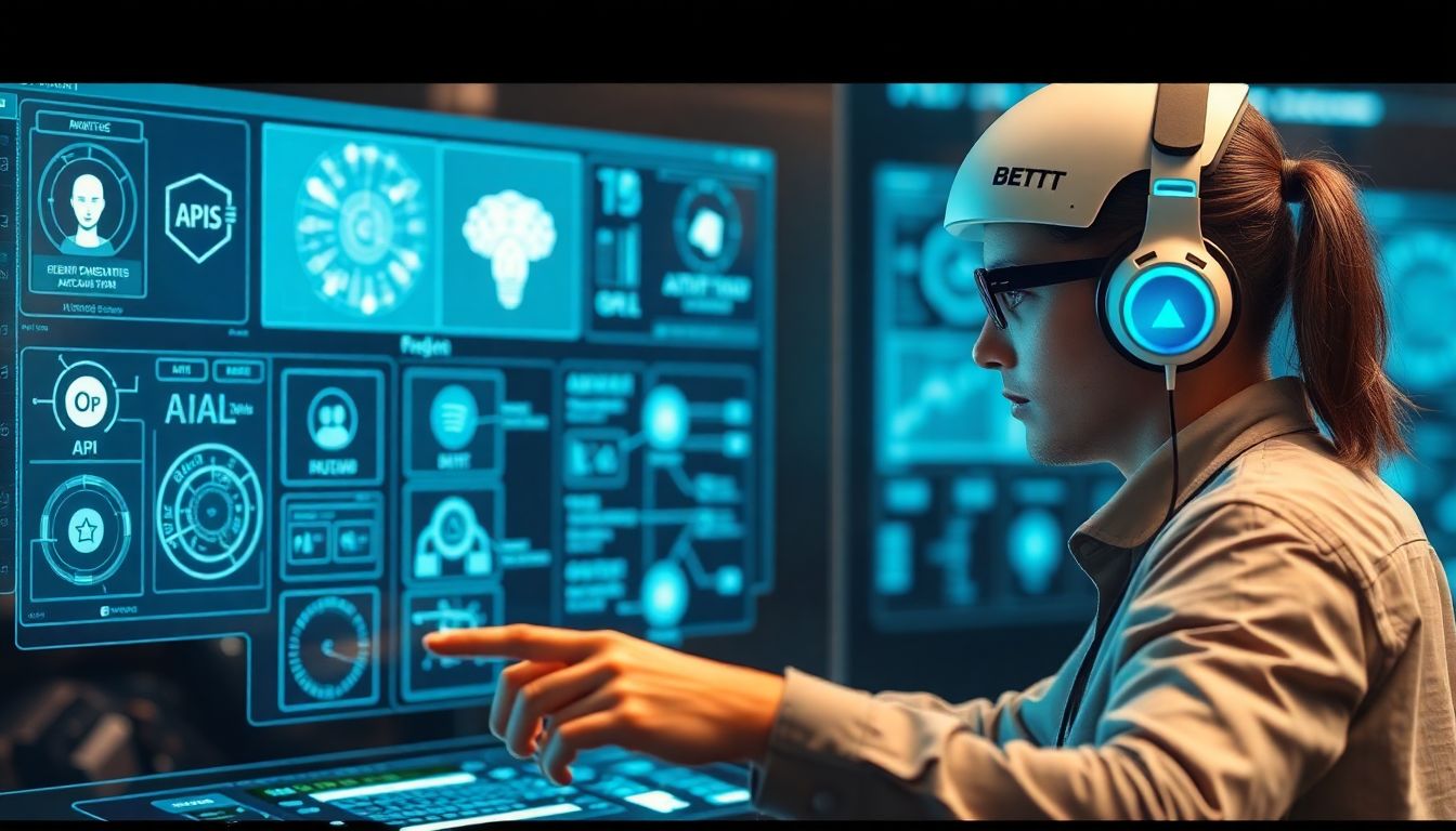 Create an image of a tech-savvy user experimenting with various AI tools on a futuristic interface.