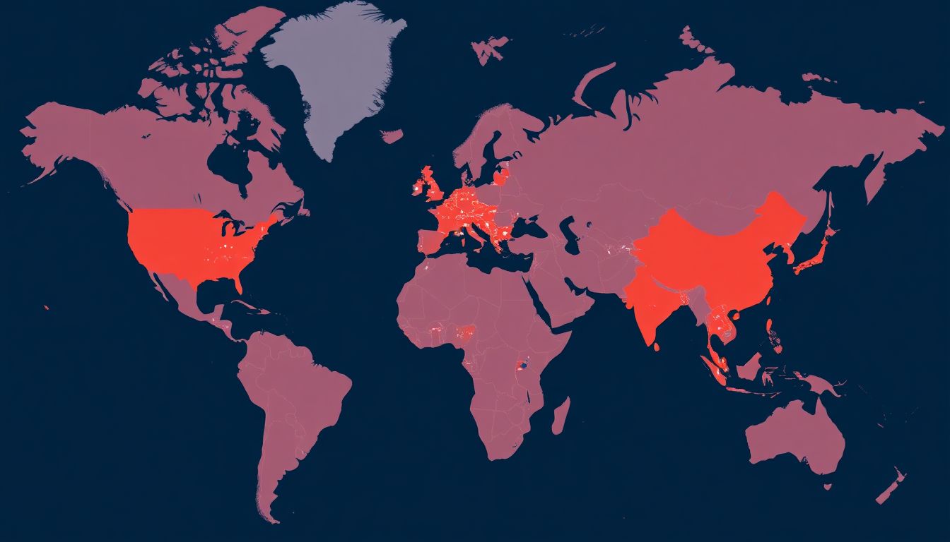 Generate an image of a global map with interconnected nodes representing the spread and adoption of Chinese AI models, highlighting key collaborations and achievements.