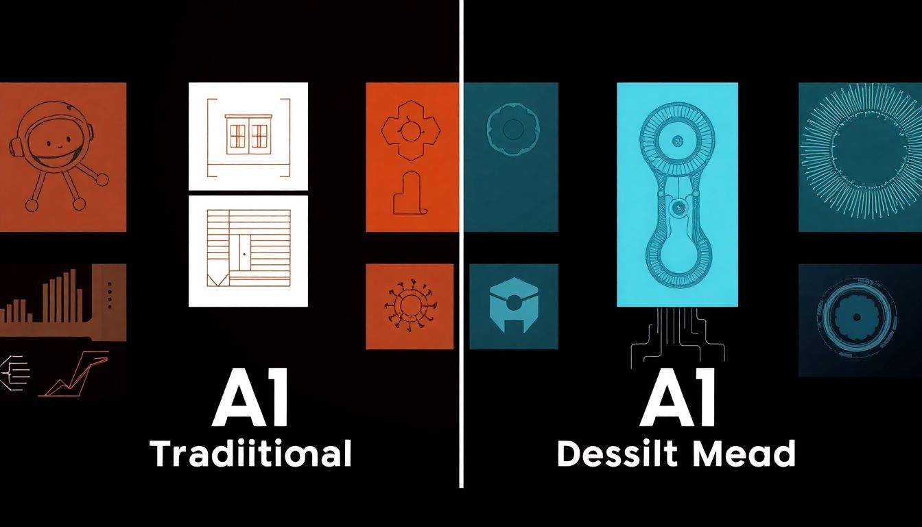 Create an image depicting a comparison between traditional design methods and AI-assisted design methods, showcasing the efficiency and creativity of AI tools.