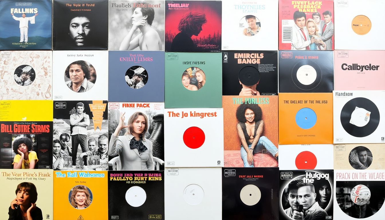 A vibrant mosaic of album covers, some with clear artist credits, others without, symbolizing the mixed landscape of crediting practices.