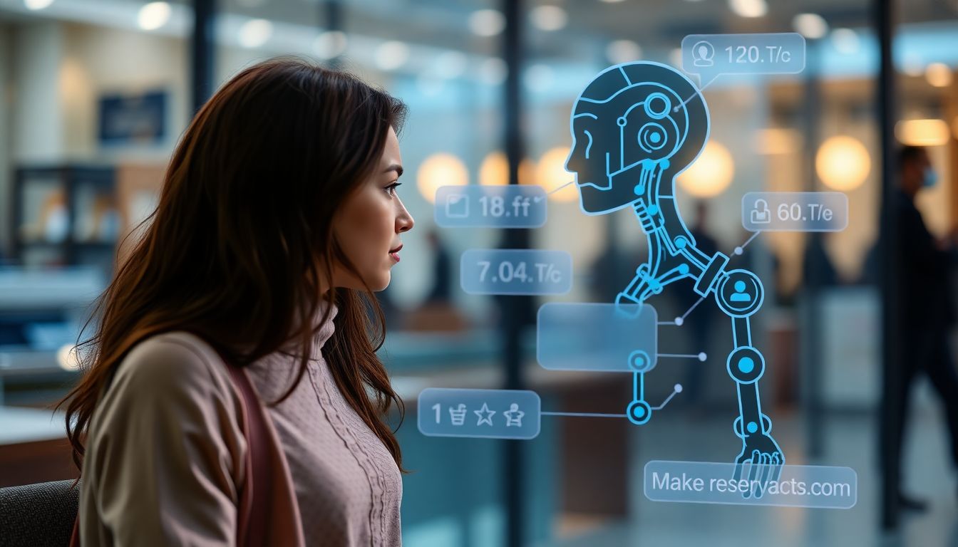 An AI model interacting with a user, suggesting activities and making reservations based on the user's behavioral and psychological data.