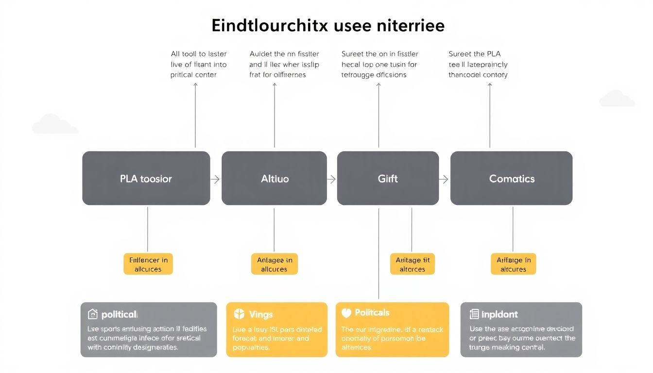 Generate an image illustrating the decision-making process in the PLA, with AI tools and political control elements highlighted.