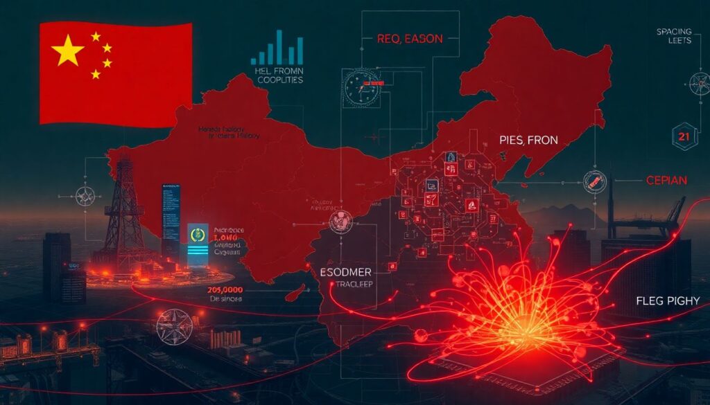Create an image representing the complex landscape of China's military AI ambitions, showcasing both the technological advancements and the significant obstacles they face.