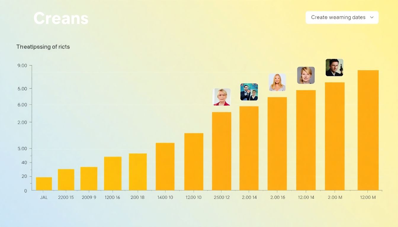 Create a graphical representation of streaming data, with bars representing the increase in streams and icons of popular artists at the top.