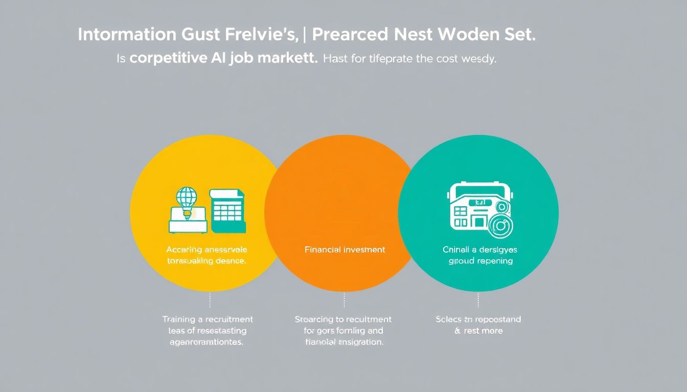 An infographic showing the key steps companies should take to prepare for the competitive AI job market, including training, recruitment, and financial investment.