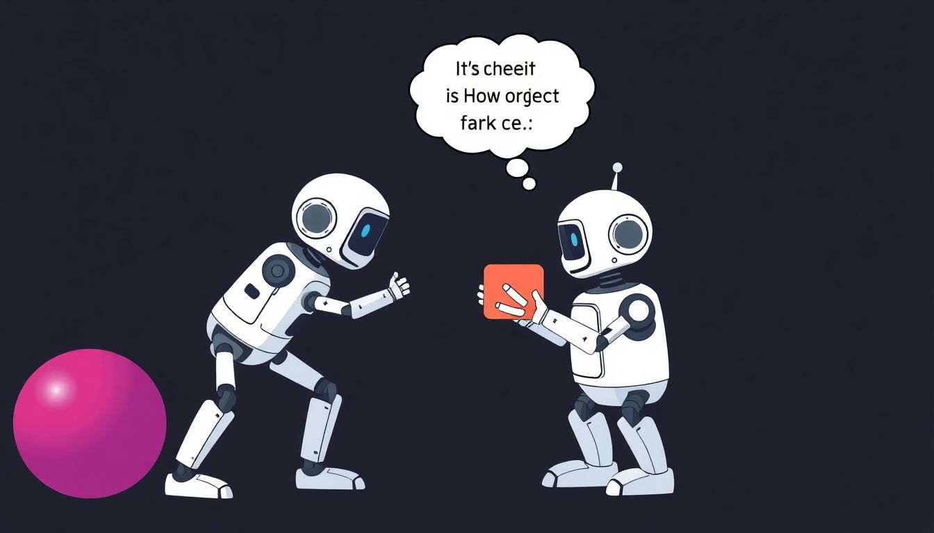 Challenges and Stumbles in Human Interaction Design an image of a robot attempting to pick up an object but facing difficulties, with a thought bubble showing its internal processing and learning from the experience.