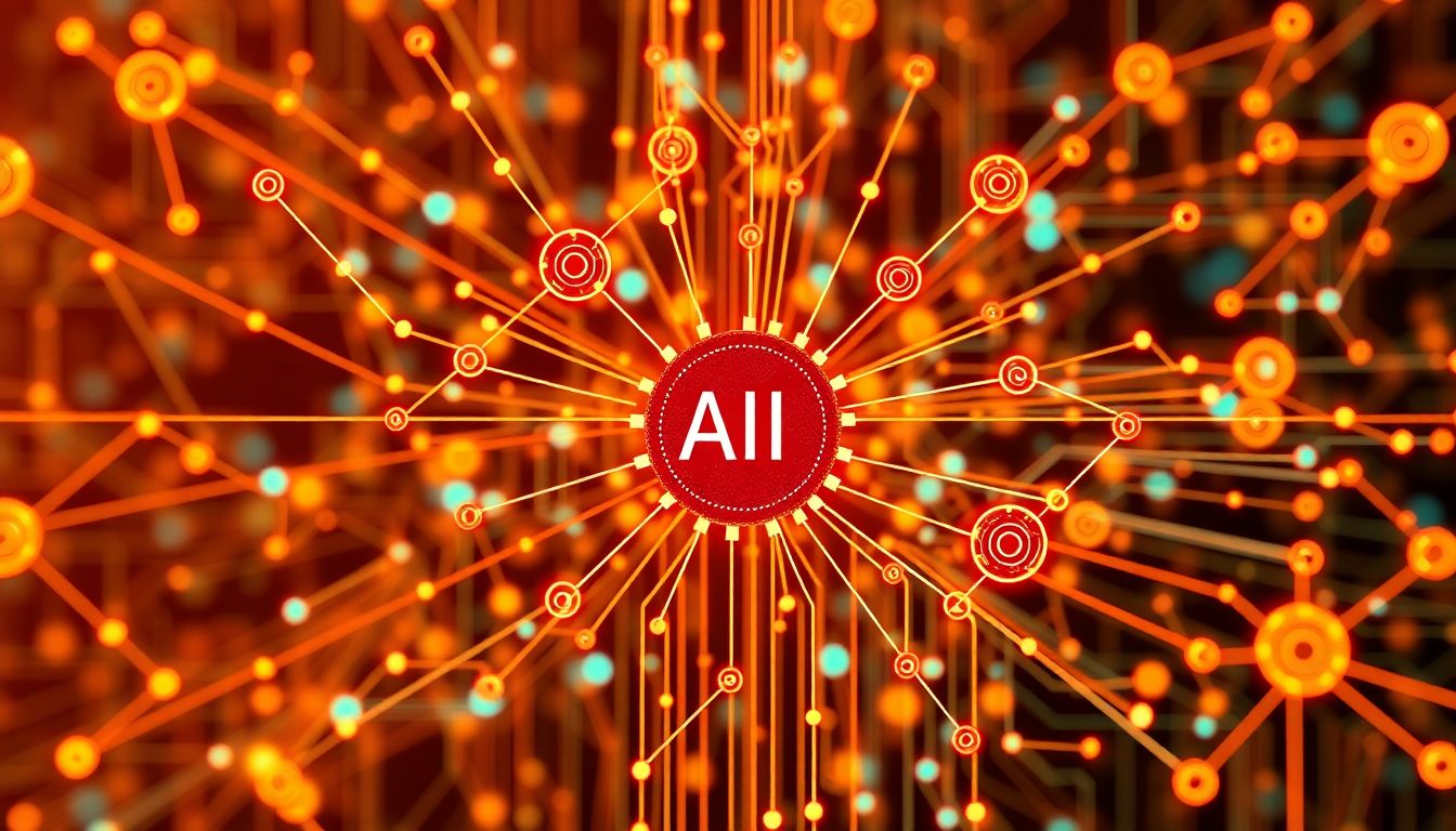 Create an image of a complex network diagram showing the interconnections between thousands of AI processors.