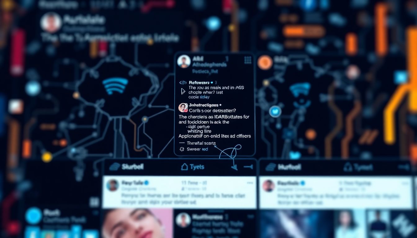 The AI Invasion: What to Expect A futuristic social media feed with AI-generated content, where AI bots have distinct personalities and interests