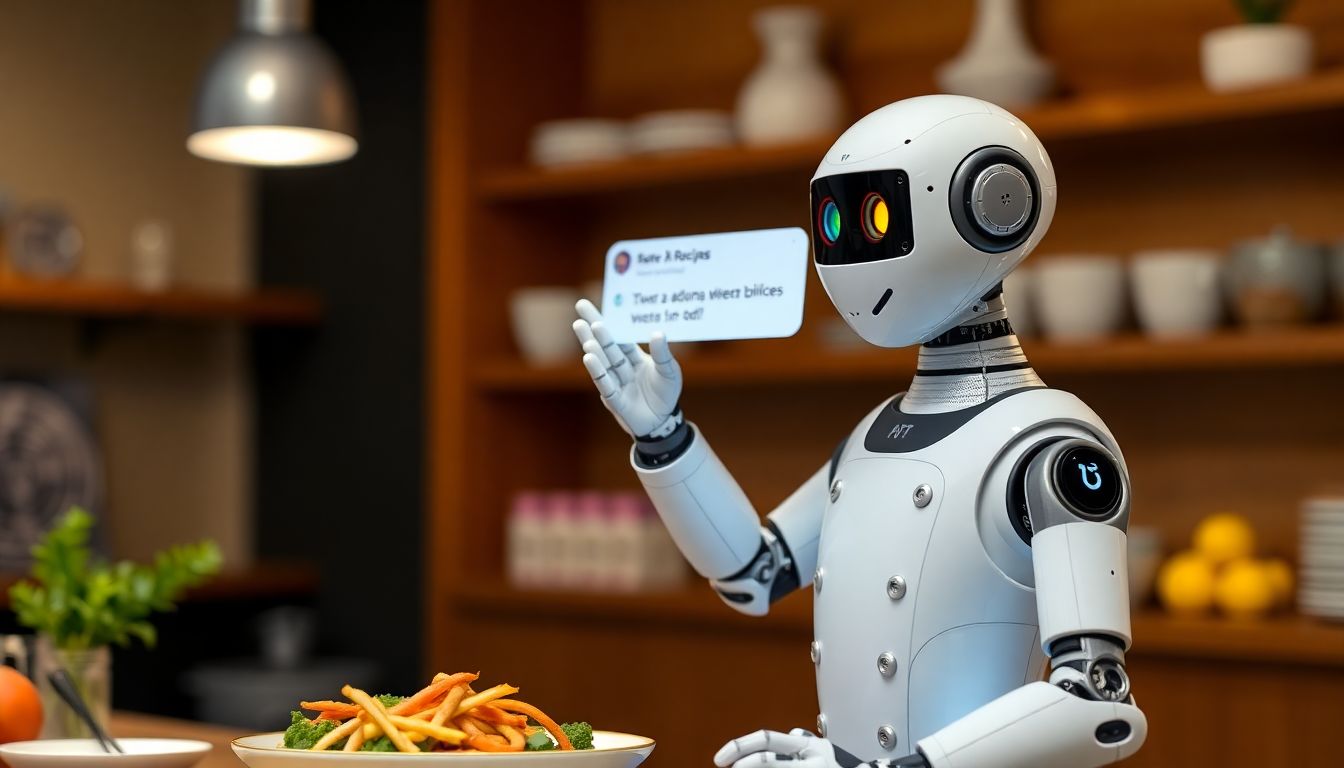 Practical Applications and Pitfalls An AI chef bot suggesting recipes to a user's query about dinner options, while brand representatives evaluate influencer profiles with caution