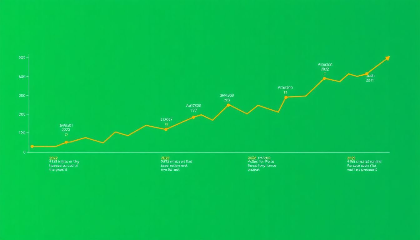 Create a line graph showing Amazon's stock performance from 2022 to the present, with key events and AI milestones marked along the timeline.
