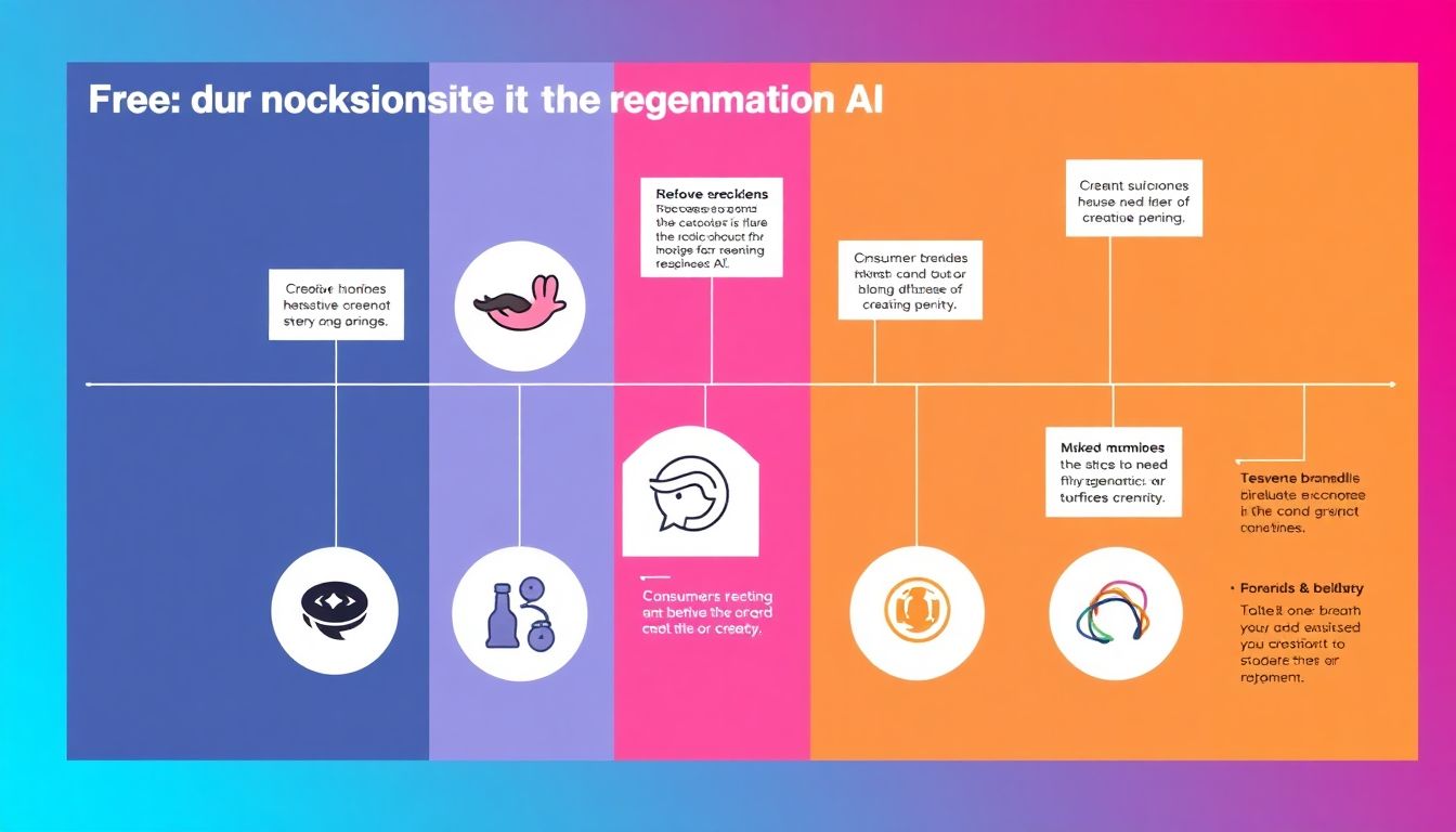 A timeline infographic showing the rapid adoption of generative AI by major brands, with icons representing consumer backlash and creative community criticism.