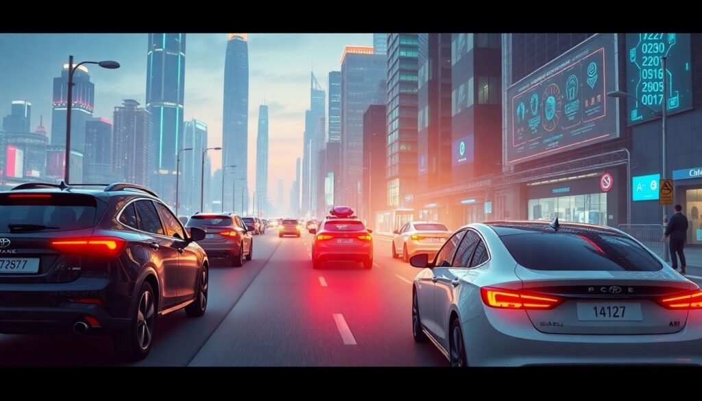 How Artificial Intelligence Impacted Our Lives in 2024 and What’s Next A futuristic cityscape with self-driving cars, robots performing various tasks, and a backdrop of advanced AI interfaces.