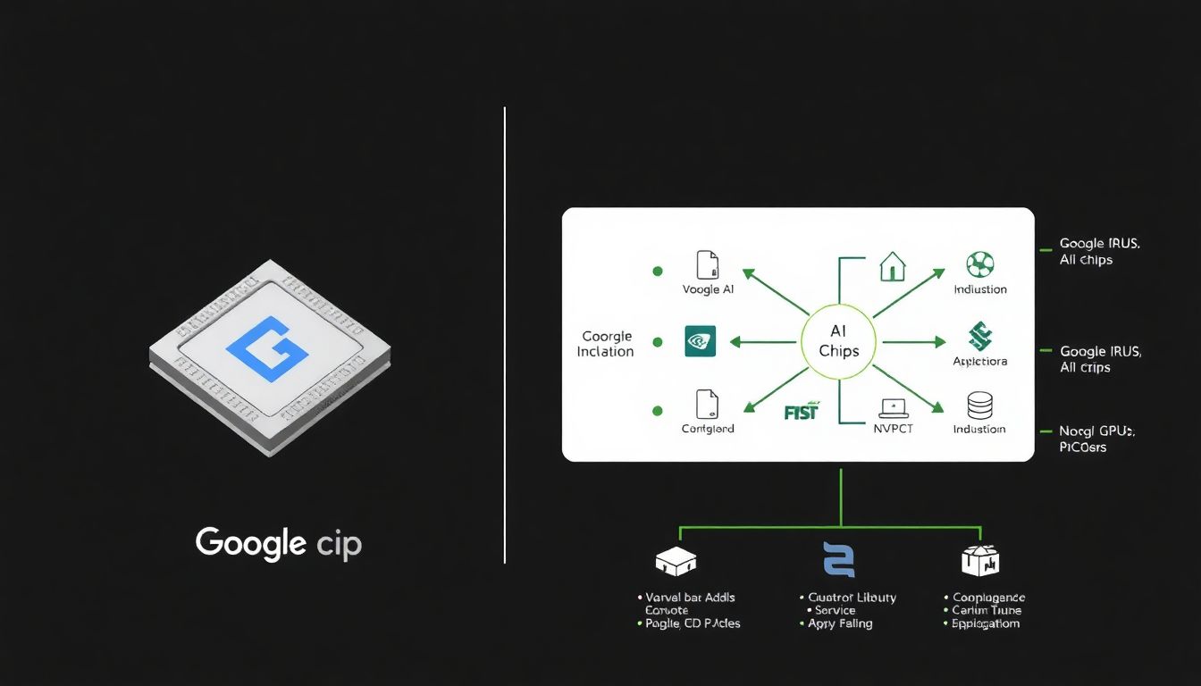 Showcase Google's AI chip and Nvidia's GPUs, with a diagram of their applications in different industries.