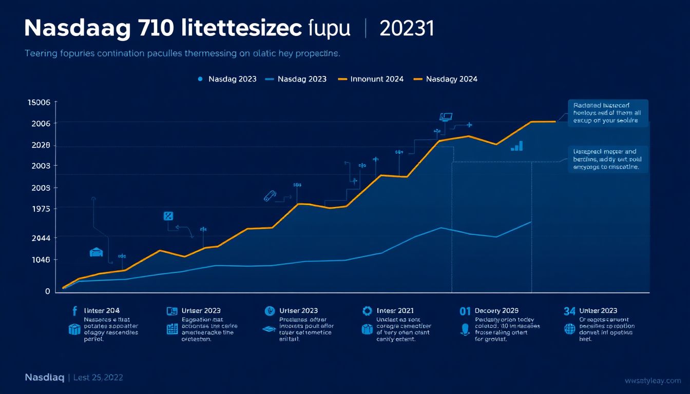 Design an infographic showing the Nasdaq's performance from 2023 to 2024, highlighting the influence of AI and other key factors on its growth.