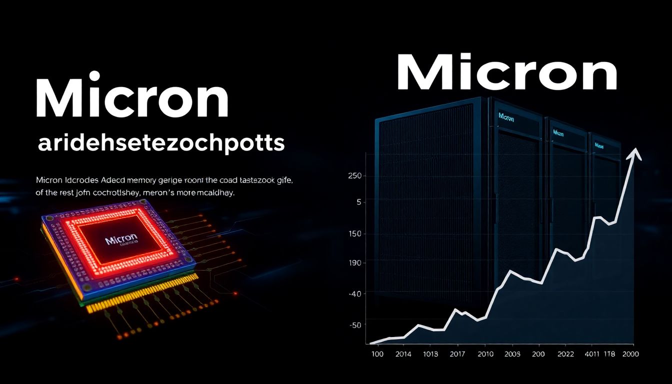 Design an image showcasing Micron's advanced memory chips and AI servers, with a graph highlighting its potential stock growth.