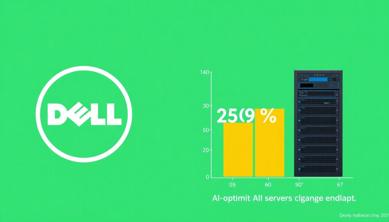Design an image featuring Dell's logo, AI-optimized servers, and a graph highlighting the company's growth in the server market.