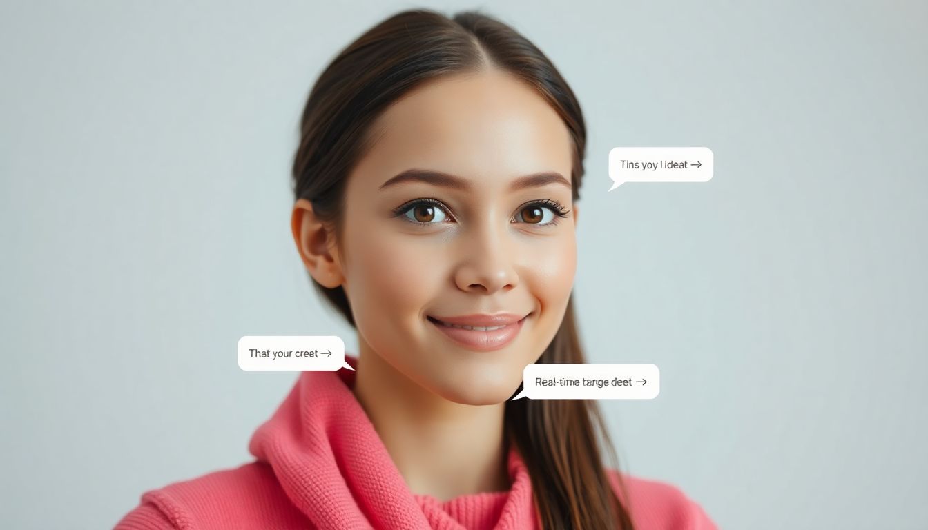 Create an image of a person using an AI chatbot to translate a conversation, with the AI providing real-time translation.