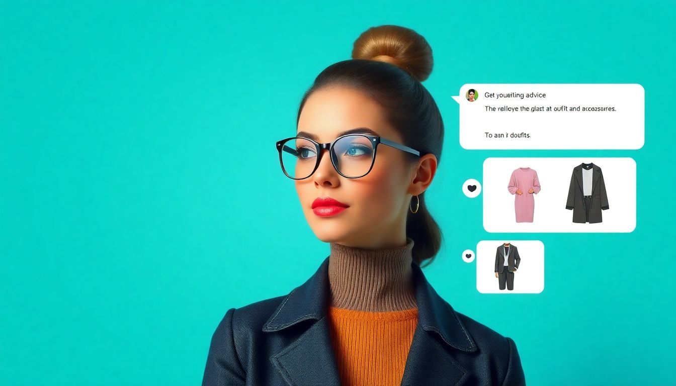Create an image of a person using an AI chatbot to get fashion advice, with the AI suggesting different outfits and accessories.