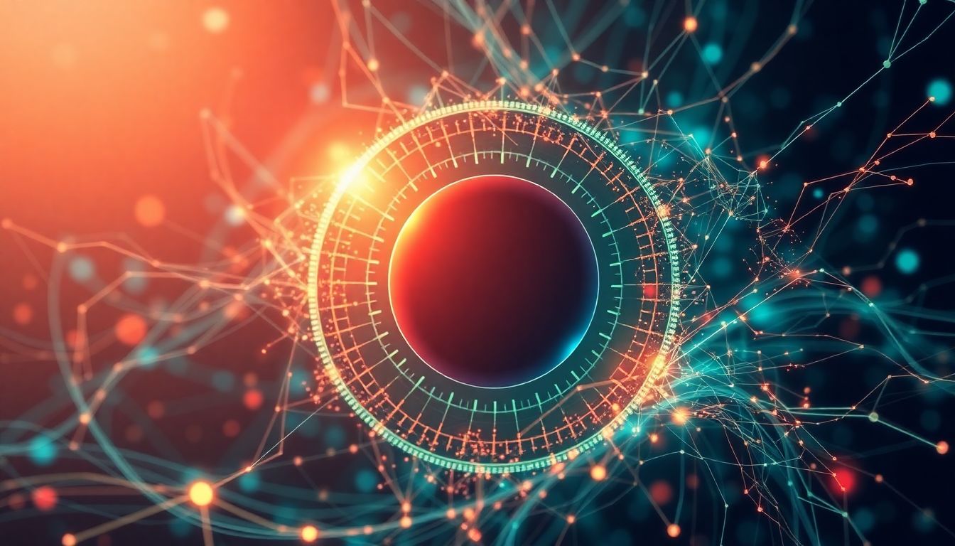 Create a visual representation of the intersection between AI, ethics, and human rights, showcasing balanced and harmonious integration.