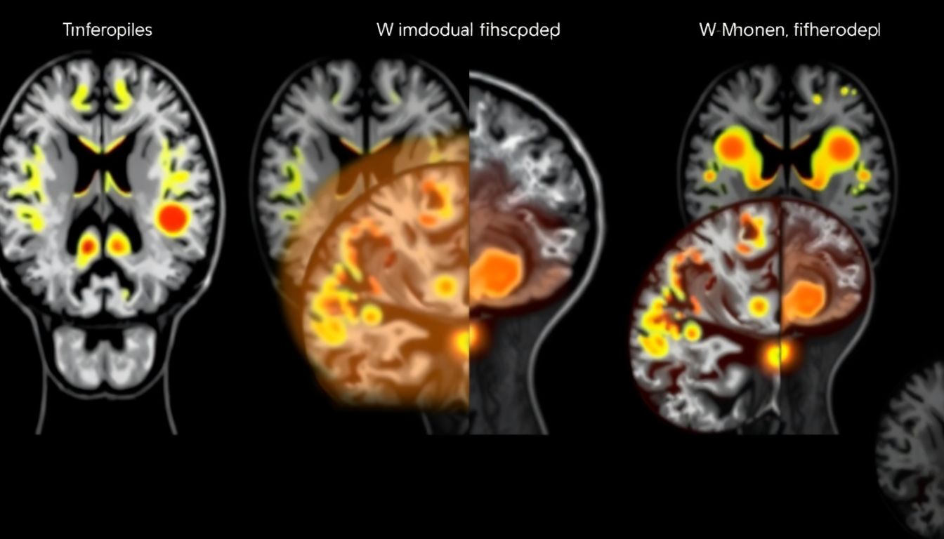 Generate an image of AI models analyzing brain scans, highlighting differences in tumor characteristics between men and women.
