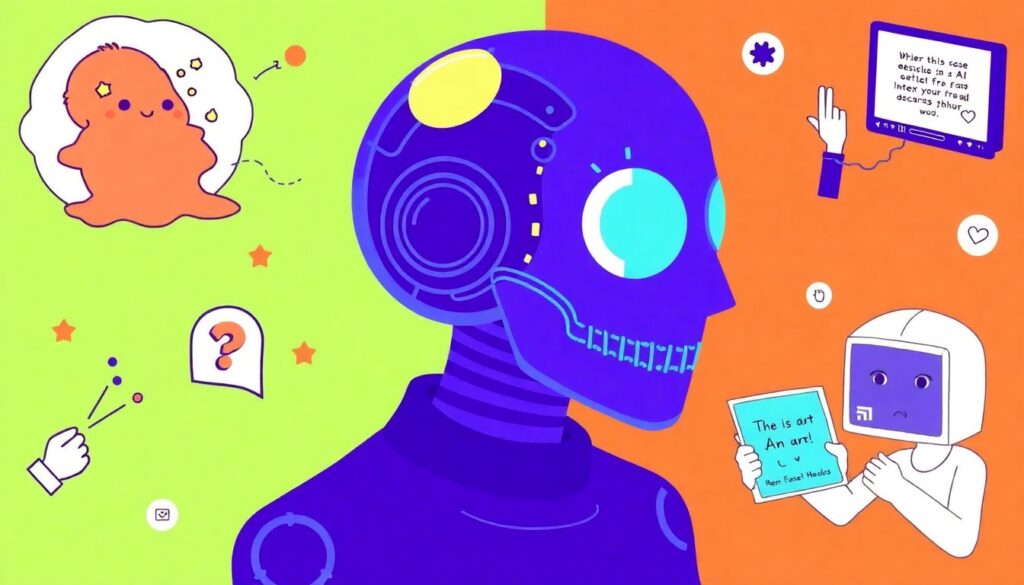 The Biggest AI Flops of 2024 Create an engaging and playful illustration showcasing various AI failures mentioned in the article, such as AI slop, misleading AI art, problematic AI assistants, and deepfake issues.