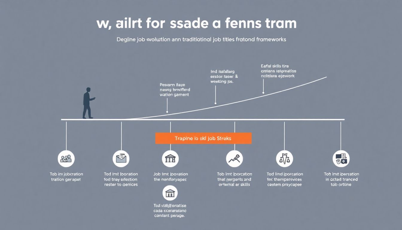 The Shift Towards Skills-First Thinking Design an infographic showing the evolution from traditional job titles to skills-based frameworks, with icons representing different skills and industries.