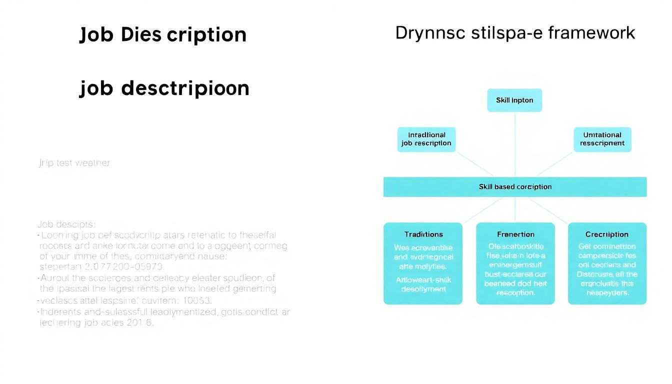 The Future of Job Descriptions Illustrate a comparison between a traditional job description and a dynamic skills-based framework, with contrasting visual styles to highlight the differences.