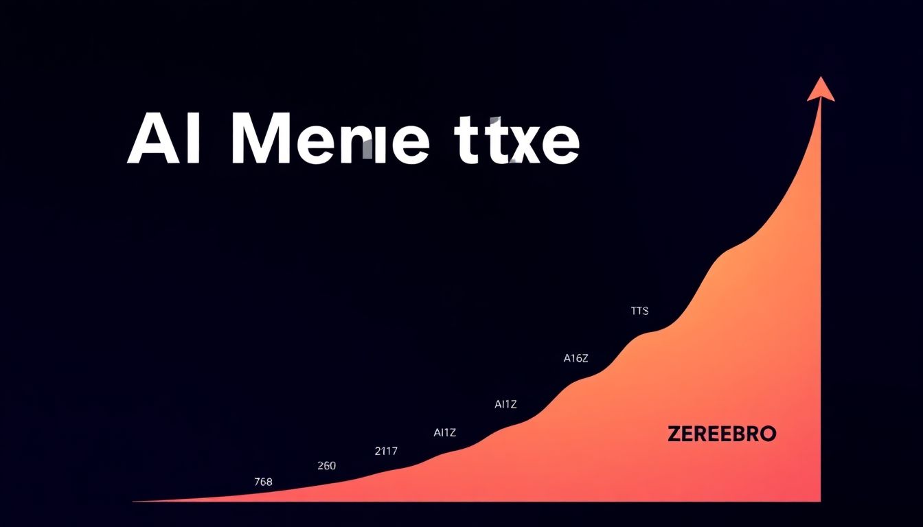 The Rise of AI Meme Tokens Create an image of a graph showing the exponential growth of AI meme tokens, with FARTCOIN, AI16Z, and ZEREBRO highlighted as the top performers.