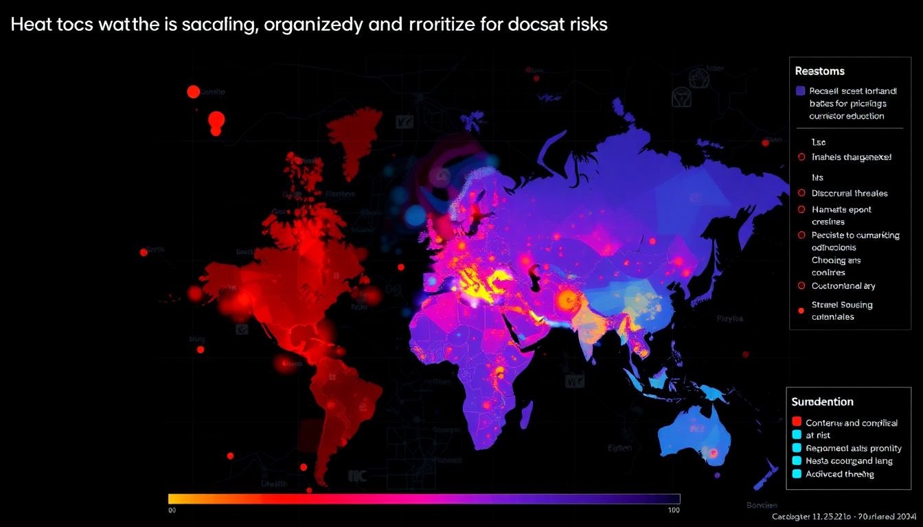 Create a visual of a heatmap with real-time risk updates, showing how AI tools help in organizing and prioritizing threats for DCSA.