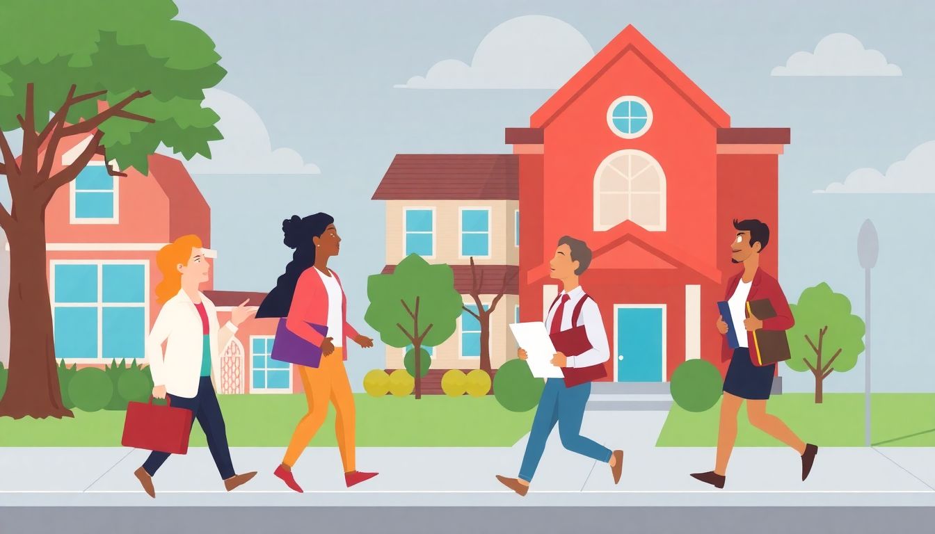 Illustrate a scene of professionals moving to Baton Rouge, highlighting its affordable housing and high education levels.