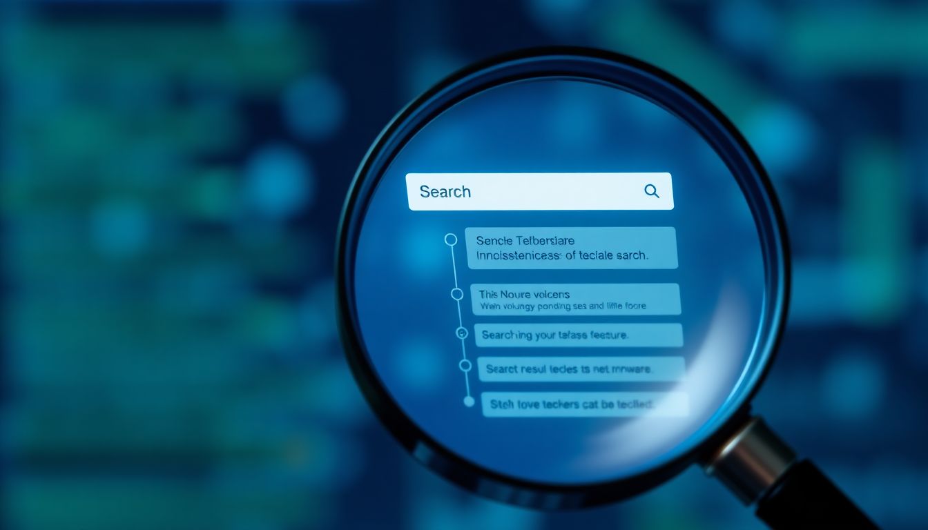 Design an image of a magnifying glass with AI-generated search results, showcasing the startup's innovative technology.