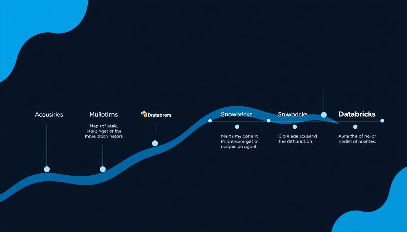Illustrate a timeline with milestones of major AI acquisitions, culminating in the potential acquisition of the AI search startup by Databricks or Snowflake.