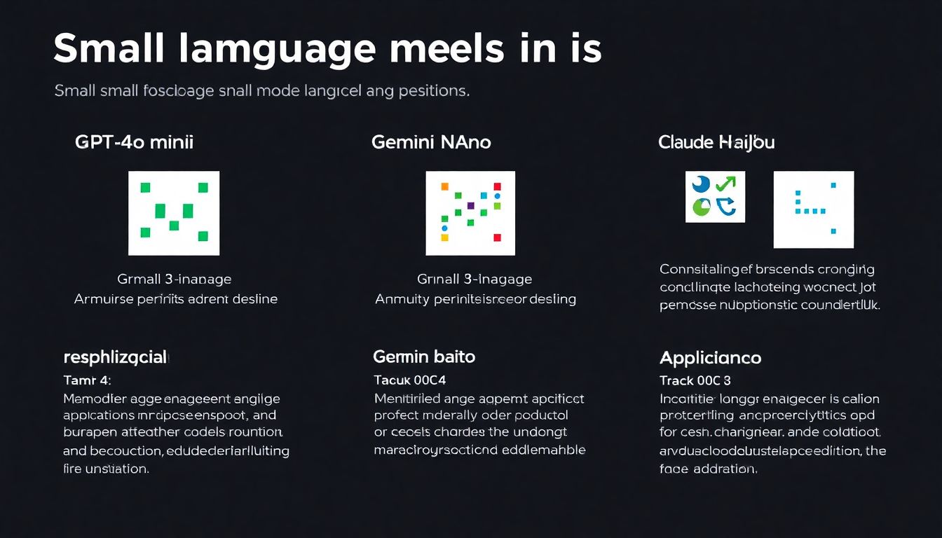 An infographic showcasing various small language models in use, such as GPT-4o mini, Gemini Nano, and Claude 3 Haiku, with brief descriptions of their applications.