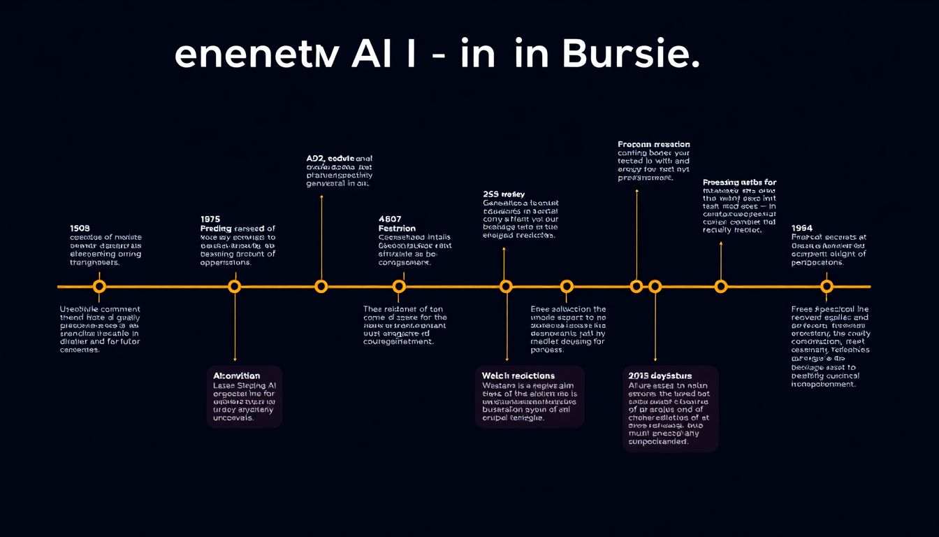 Looking Ahead: The Future of Generative AI in Business A timeline visualization showing the evolution of generative AI in business, with milestones and future predictions.