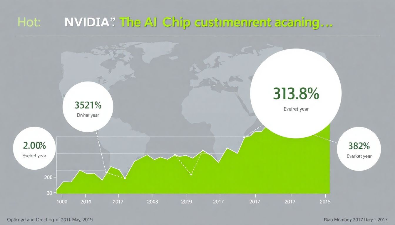 Design an infographic illustrating Nvidia's market share in the AI chip market and its stock price trend over the past year.
