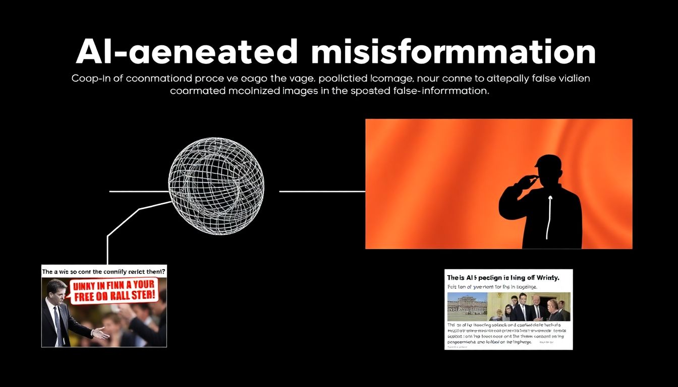 Create an image illustrating the concept of AI-generated misinformation, with examples of other viral AI-generated images that have spread false information.
