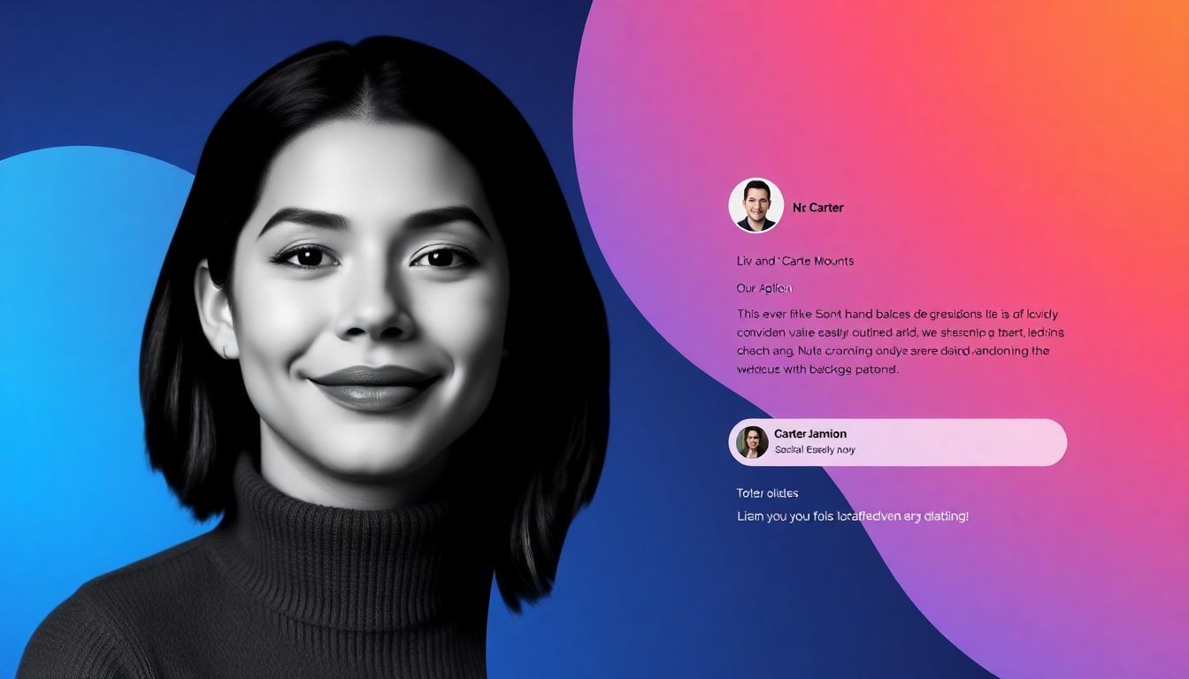 Design an image of Liv and Carter's profiles, showcasing their descriptions and a snippet of their conversations with users.