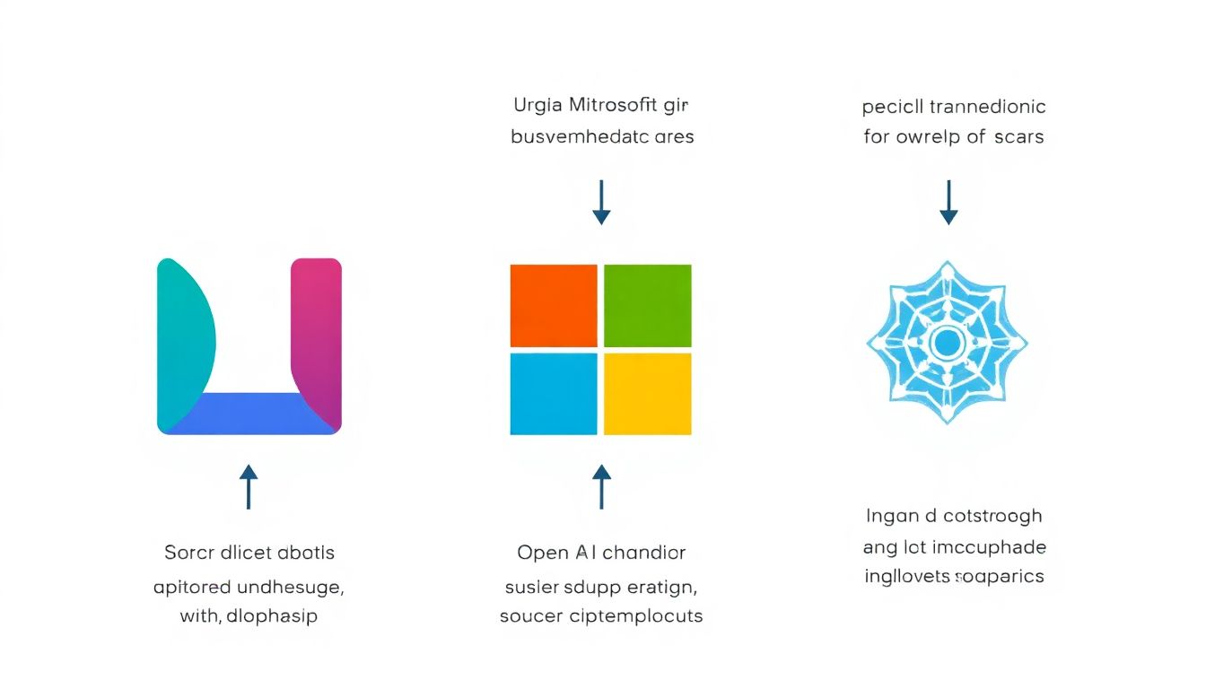 A graphic depicting the logos of Google, Microsoft, and OpenAI with arrows pointing to various AI search technologies and innovations.