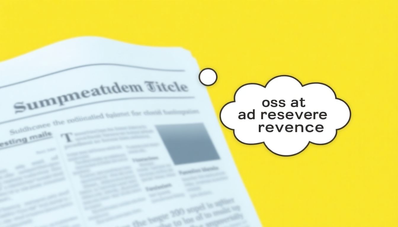 An image showing a newspaper article being summarized by an AI, with a thought bubble indicating the potential loss of ad revenue.