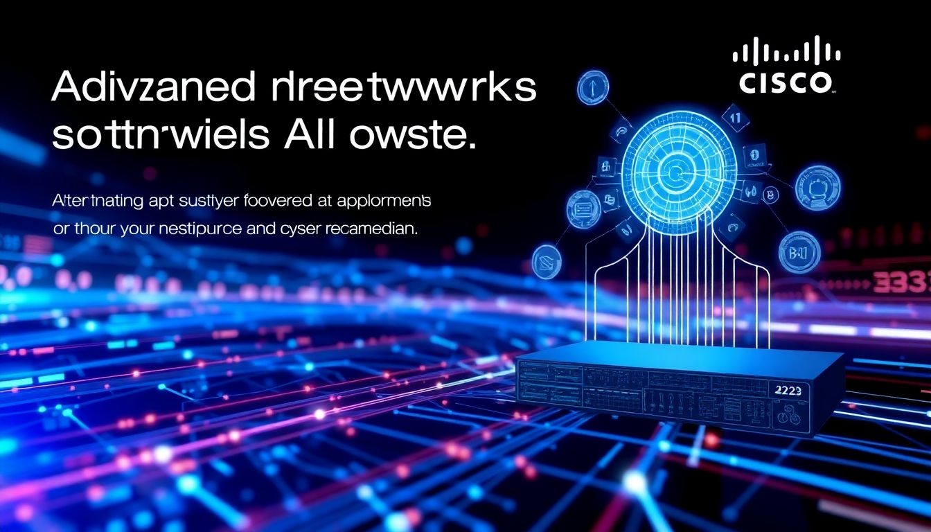 An image showcasing Cisco's advanced networking solutions supporting AI systems with a dynamic, futuristic background.