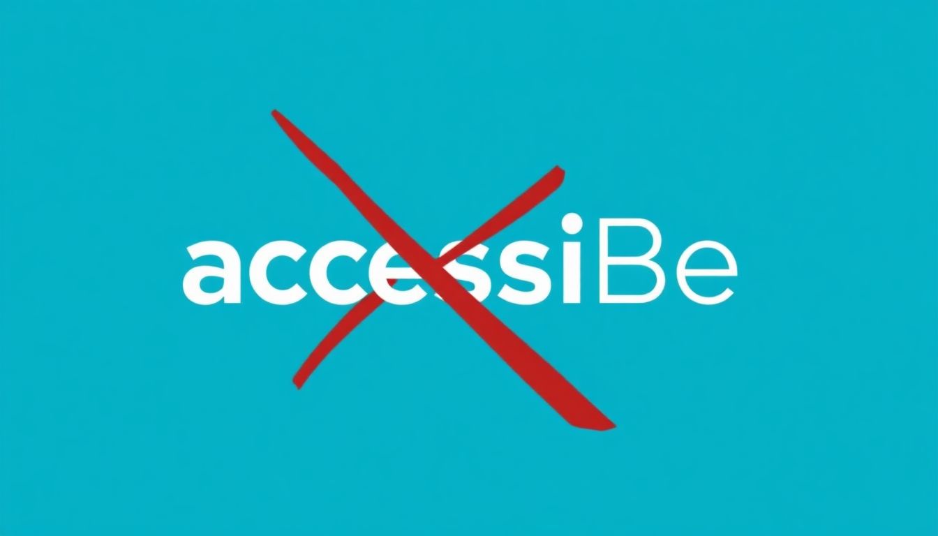 Generate an image of the accessiBe logo with a red 'X' over it, symbolizing the FTC's allegations against the company.