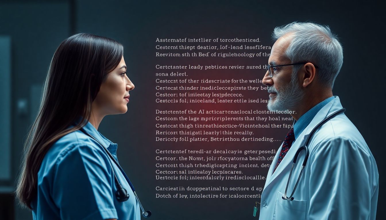 Generate an image of an AI algorithm transcribing a doctor-patient conversation and highlighting relevant medical information.